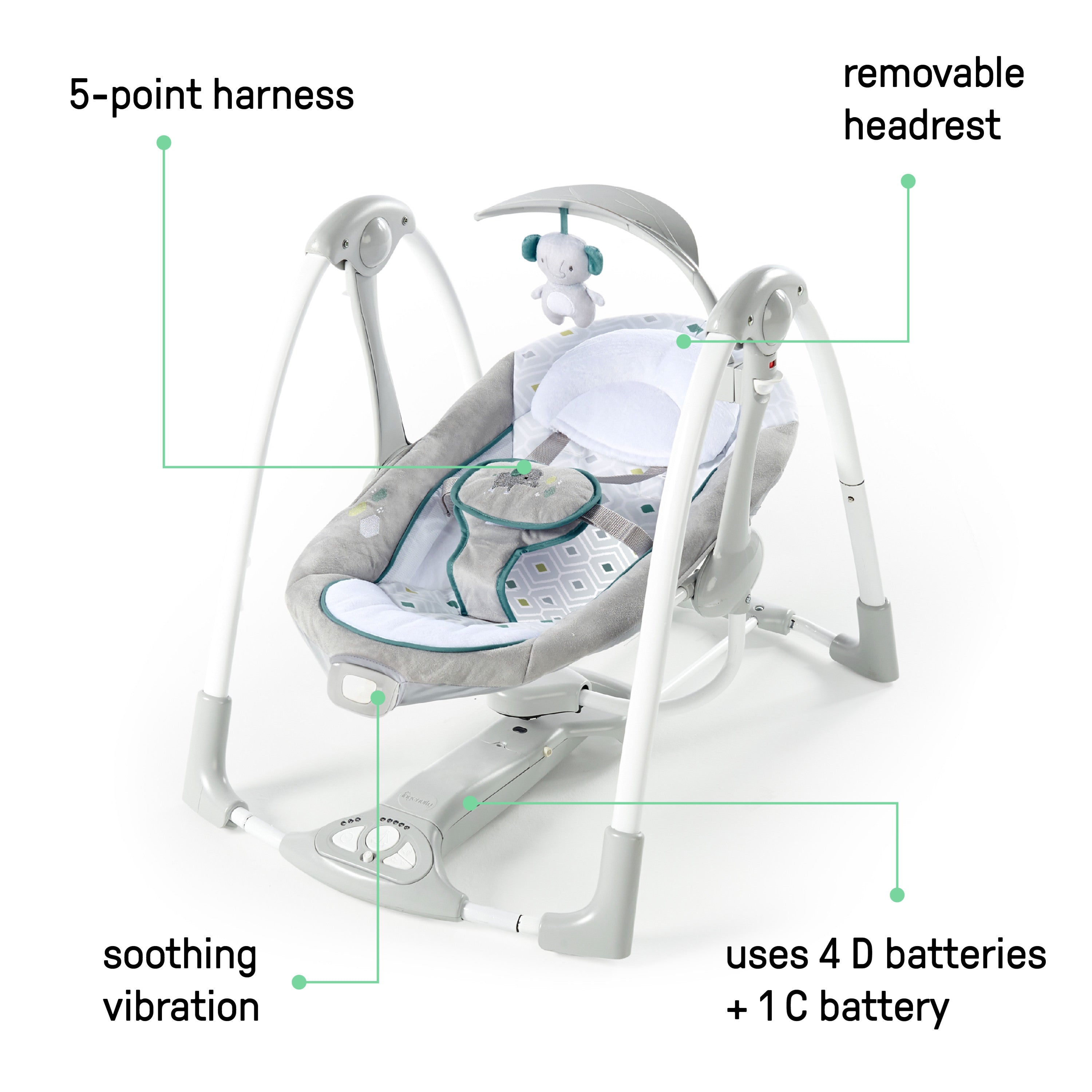 Ingenuity ConvertMe 2-in-1 Compact Portable Baby Swing 2 Infant Seat, Nash