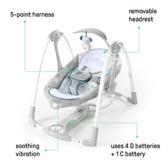 Ingenuity ConvertMe 2-in-1 Compact Portable Baby Swing 2 Infant Seat, Nash