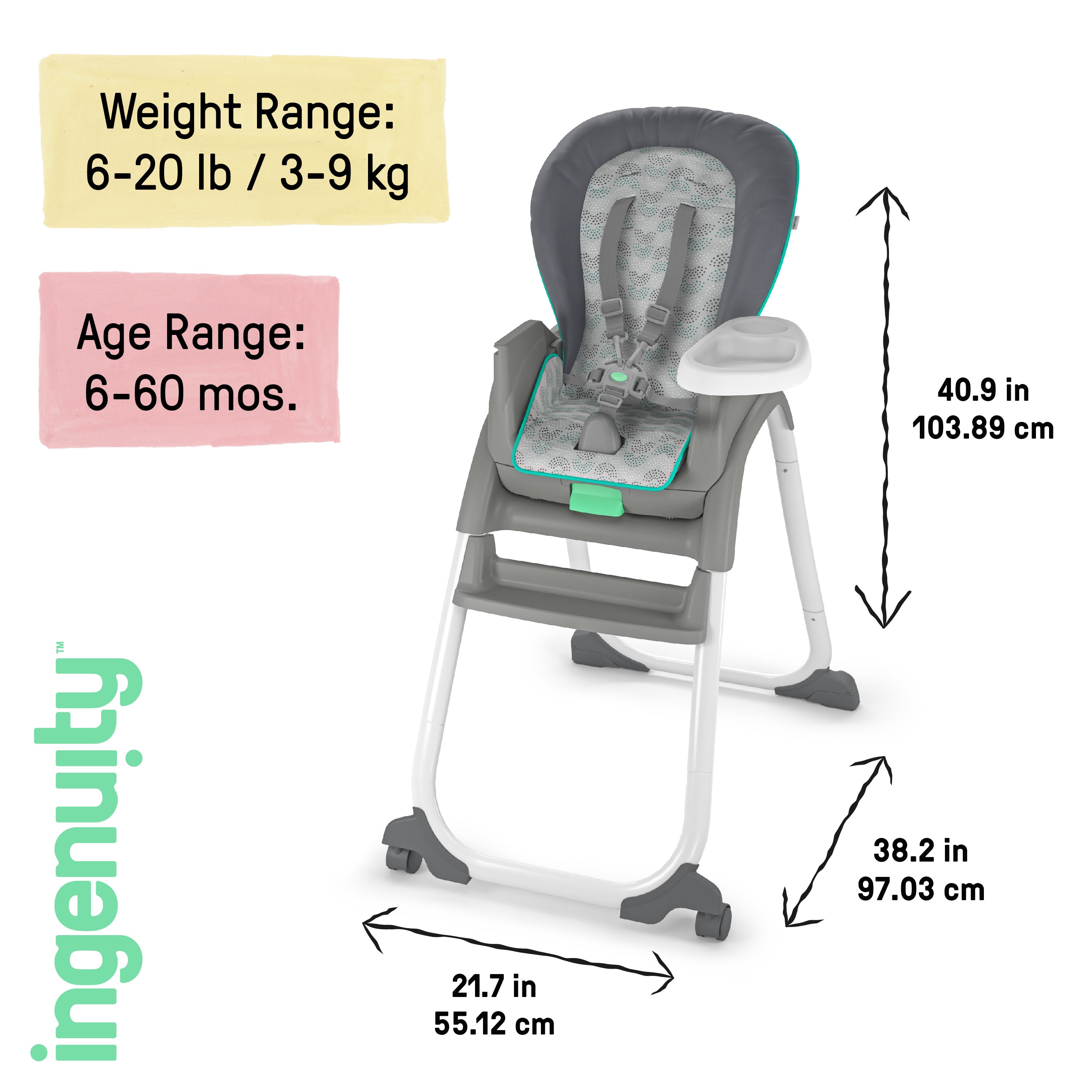 Ingenuity Full Course 6-in-1 High Chair - Astro - Baby to 5 Years