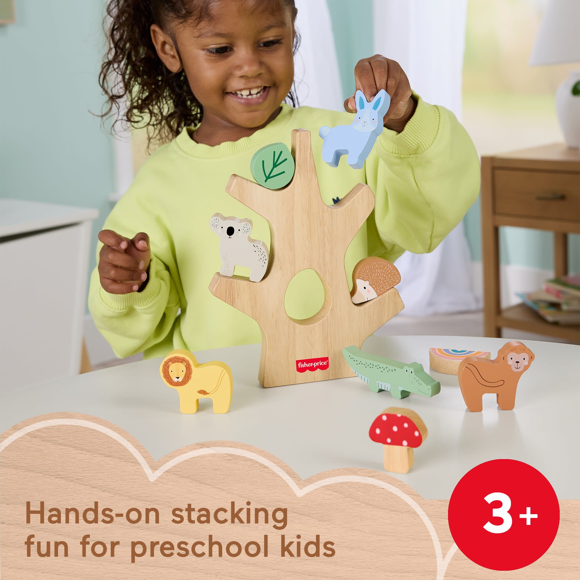 Fisher-Price Wooden Balance Tree Preschool Stacking Activity Toy, 10 Wood Pieces