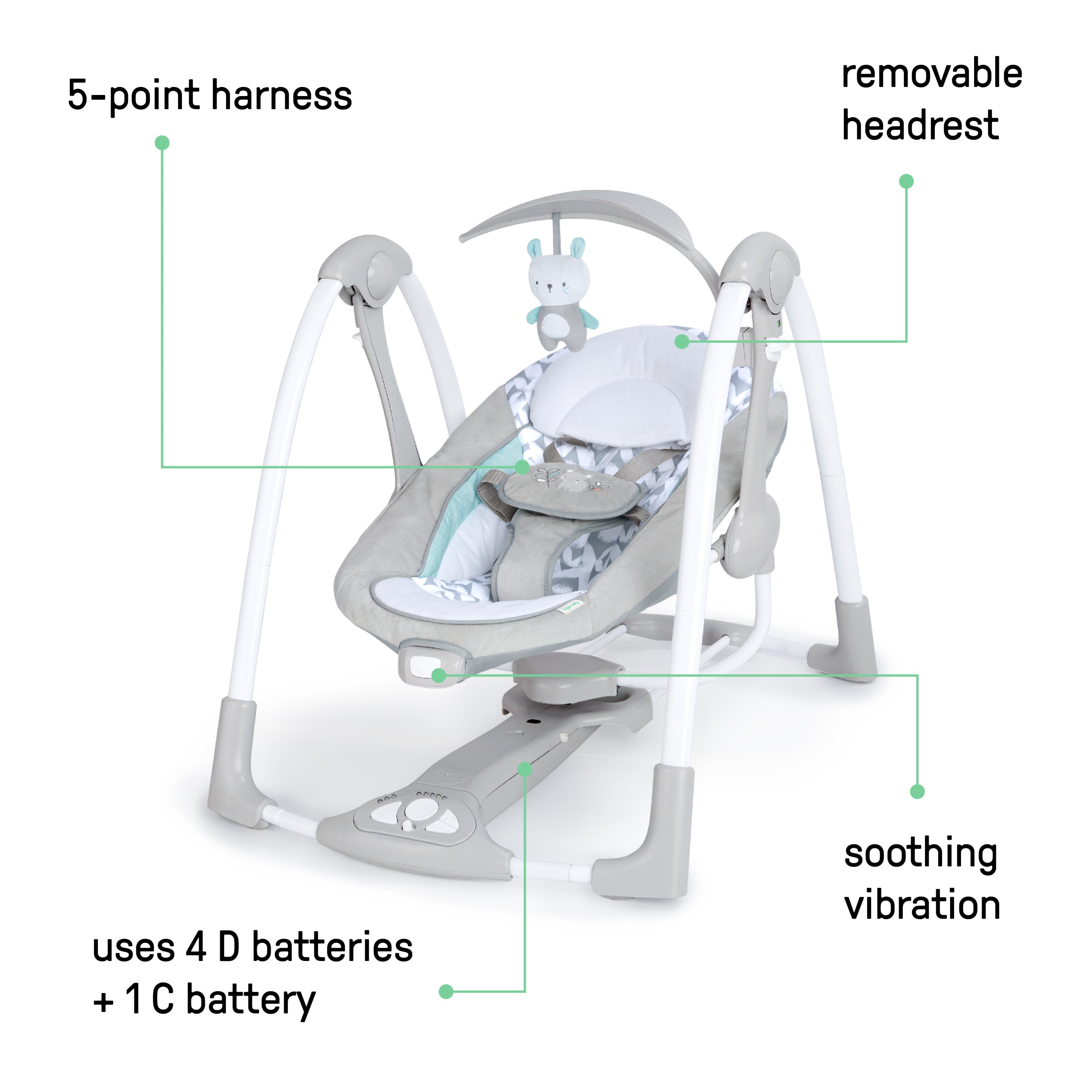 Ingenuity ConvertMe 2-in-1 Compact Portable Baby Swing 2 Infant Seat, Raylan