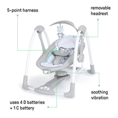 Ingenuity ConvertMe 2-in-1 Compact Portable Baby Swing 2 Infant Seat, Raylan
