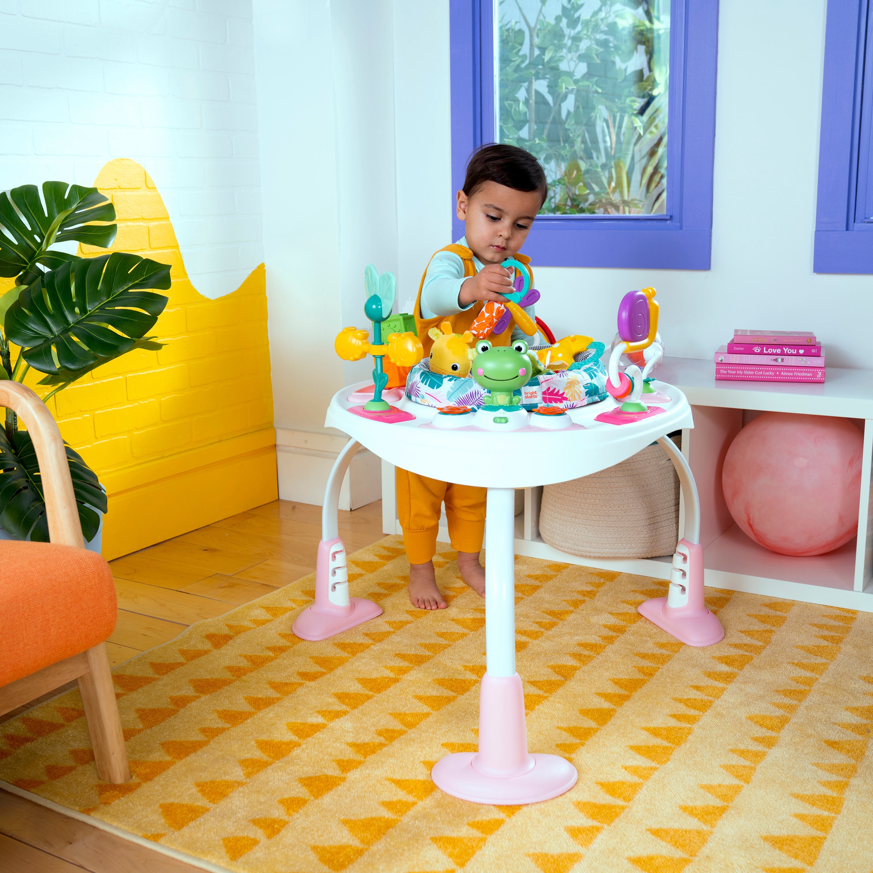 Bright Starts Bounce Bounce Baby 2-in-1 Activity Center Jumper & Table, Playful Palms