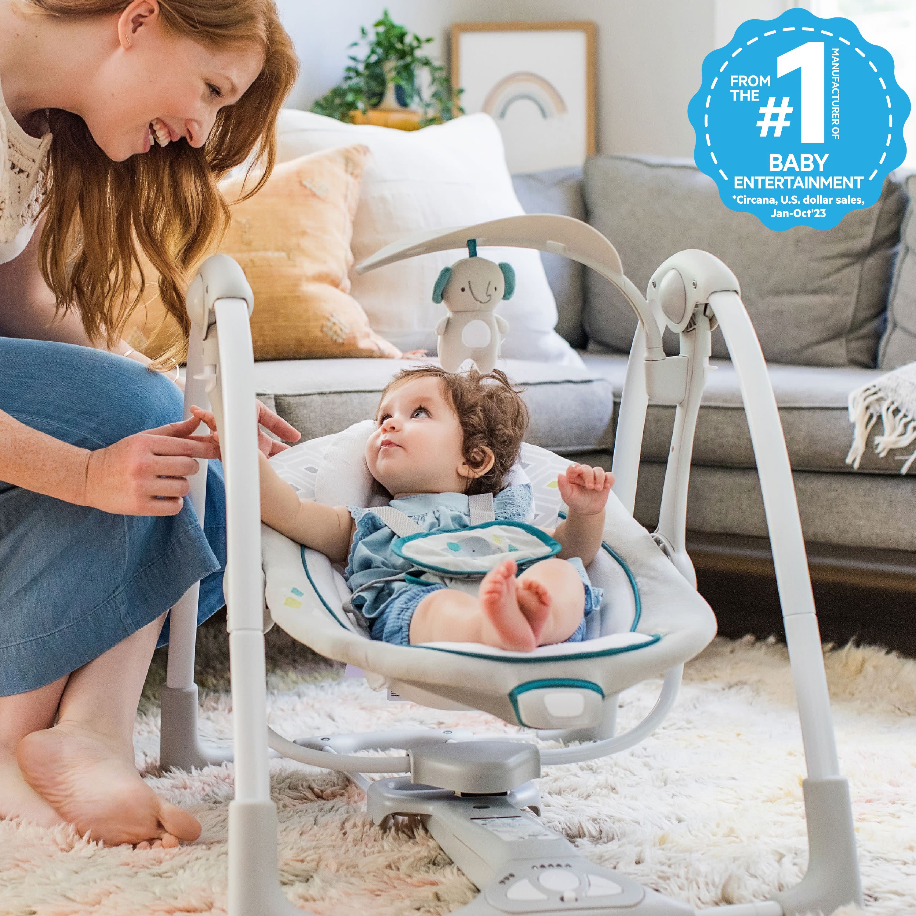 Ingenuity ConvertMe 2-in-1 Compact Portable Baby Swing 2 Infant Seat, Nash
