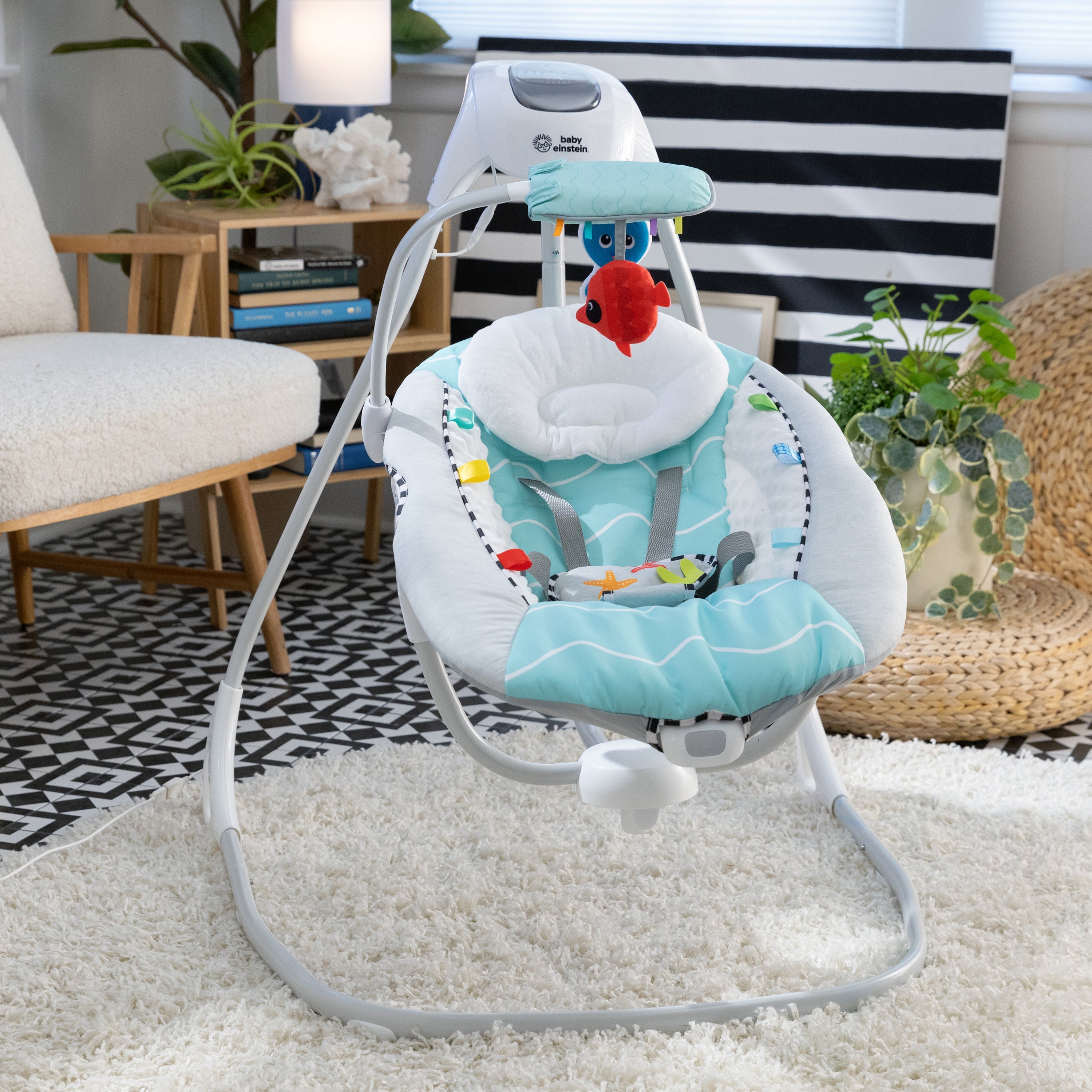 Baby Einstein Ocean Explorers Compact Vibrating Baby Swing, Grey