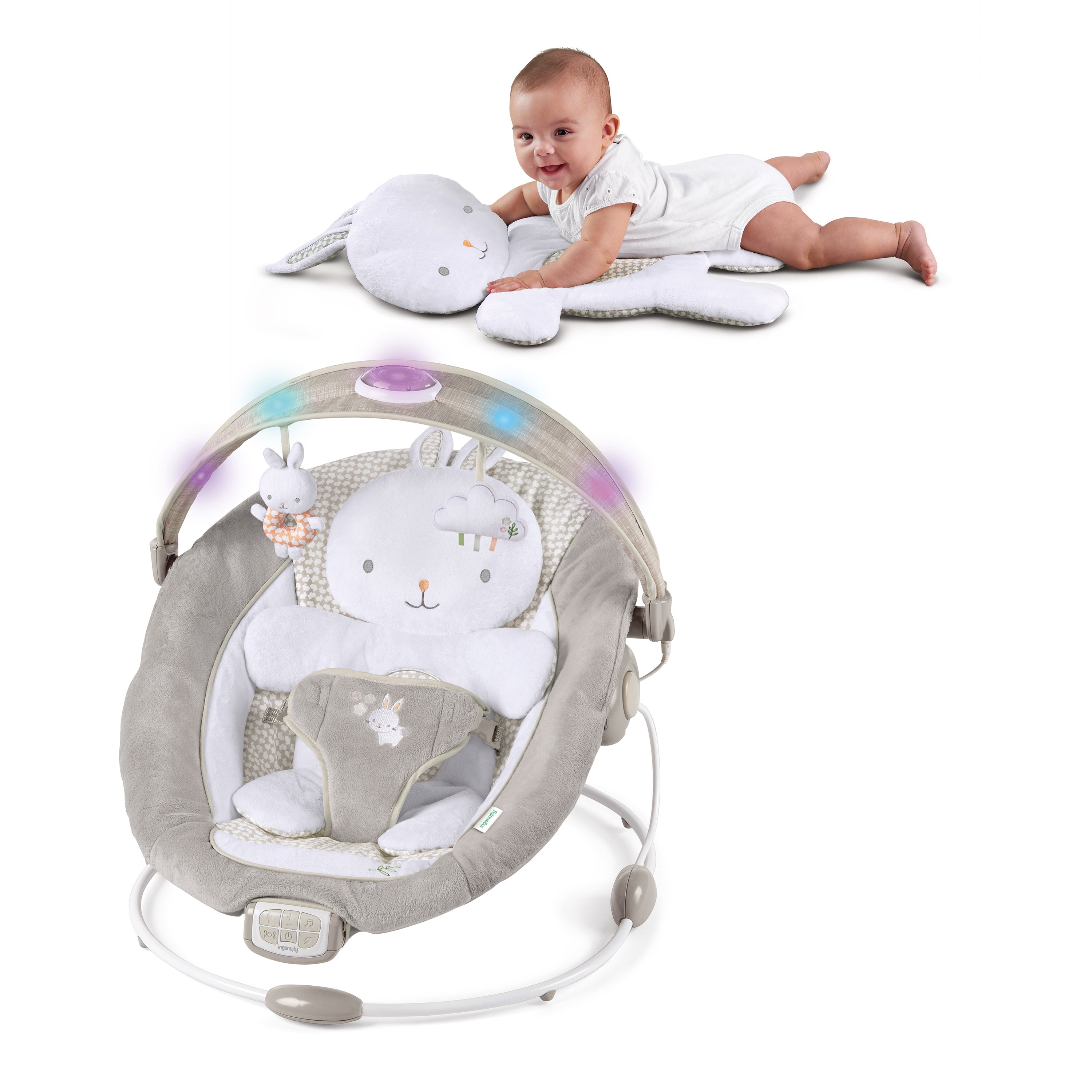 Ingenuity InLighten Baby Bouncer Seat with Light Up Toy Bar, Twinkle Tails