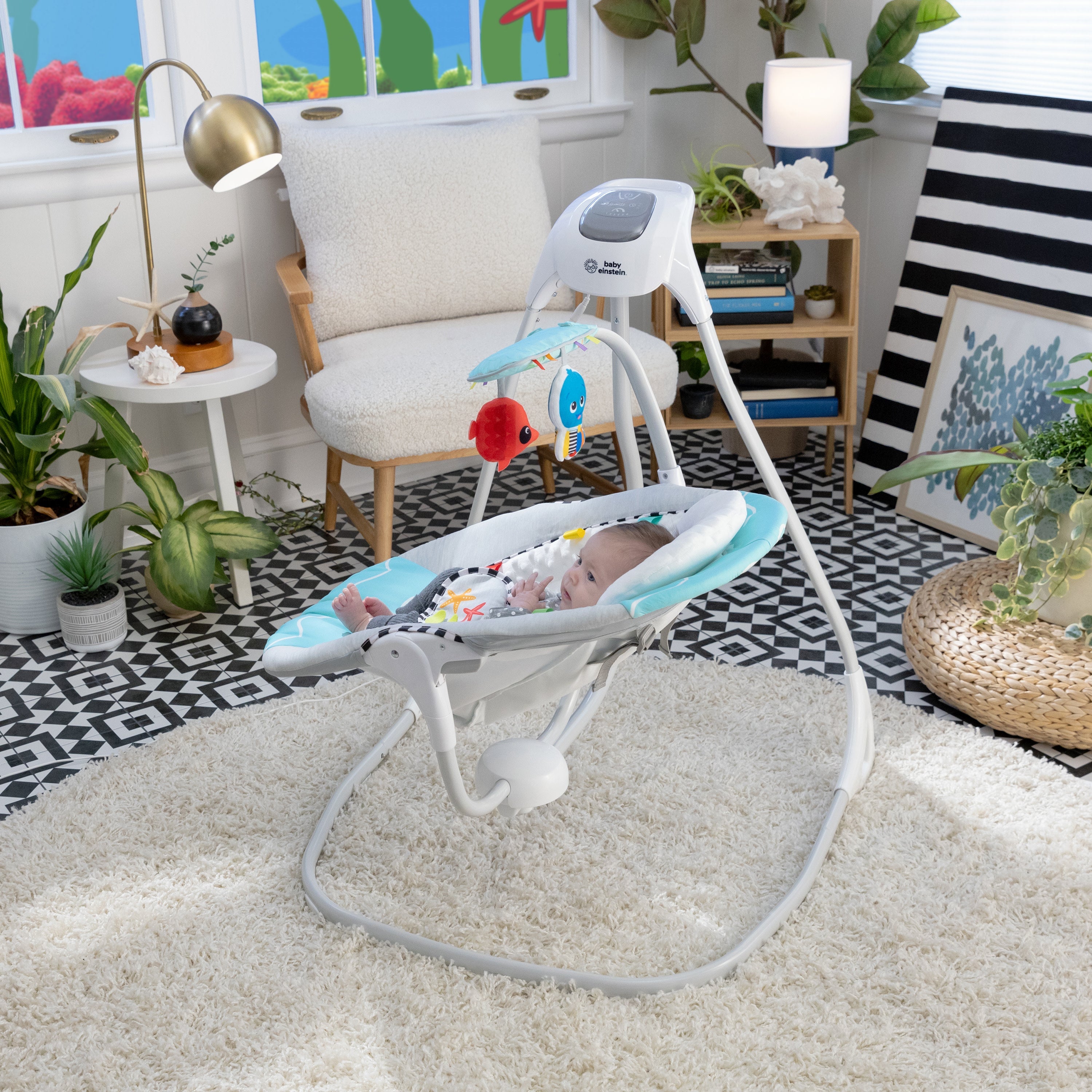 Baby Einstein Ocean Explorers Compact Vibrating Baby Swing, Grey