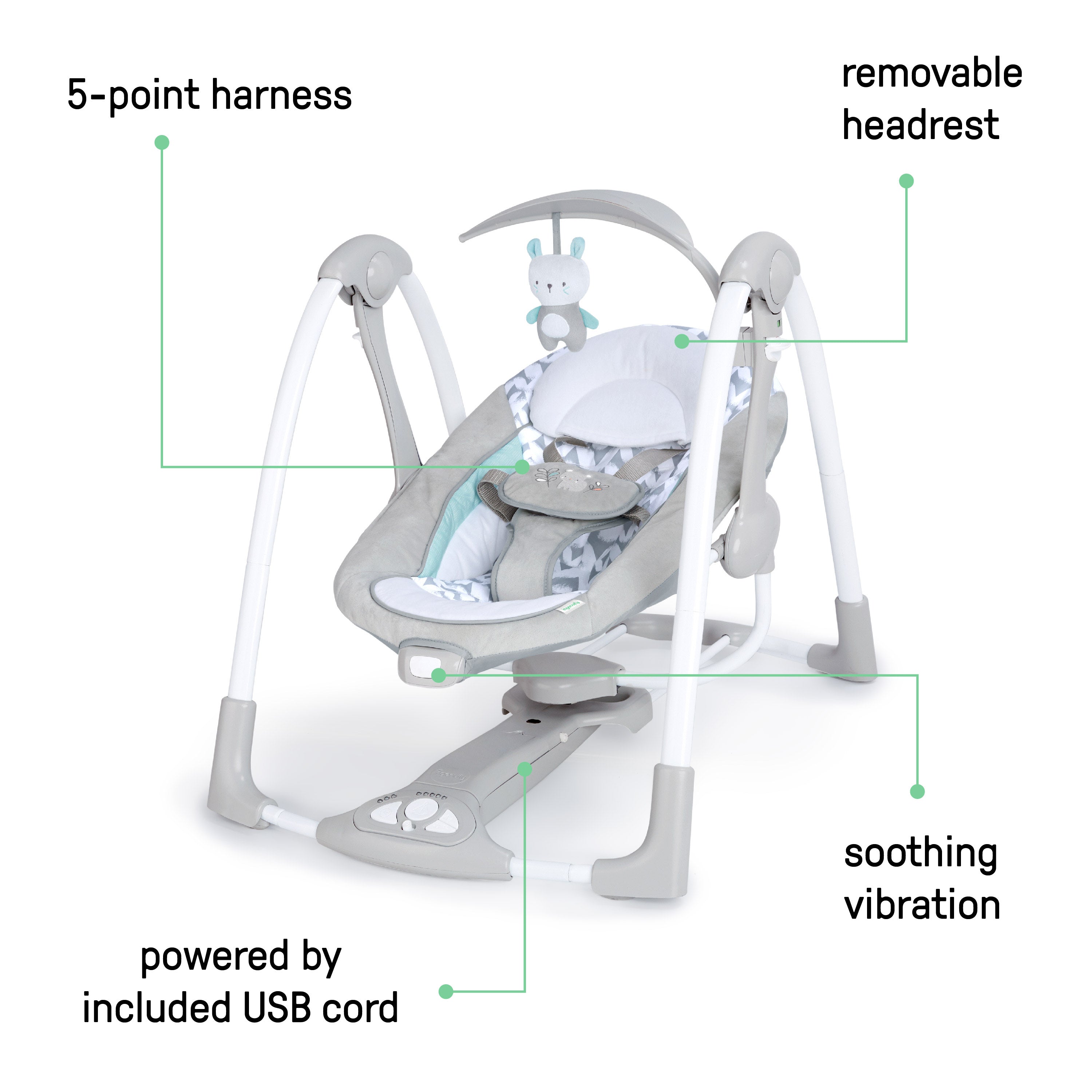 Ingenuity ConvertMe 2-in-1 Compact Portable Baby Swing 2 Infant Seat, Raylan