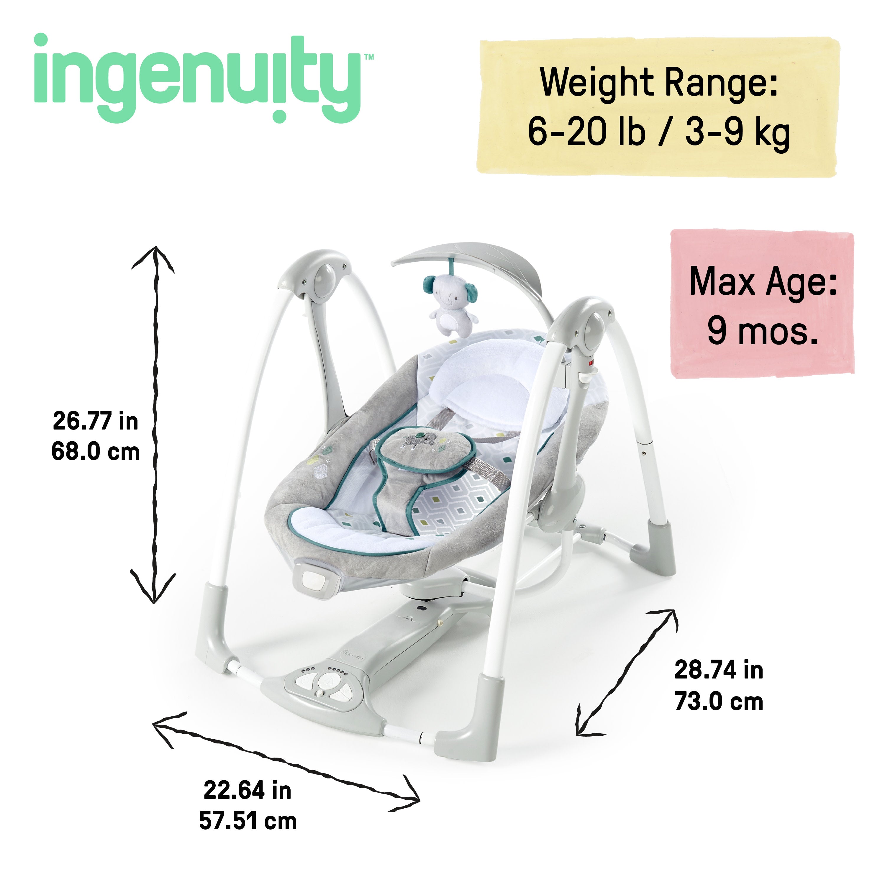 Ingenuity ConvertMe 2-in-1 Compact Portable Baby Swing 2 Infant Seat, Nash