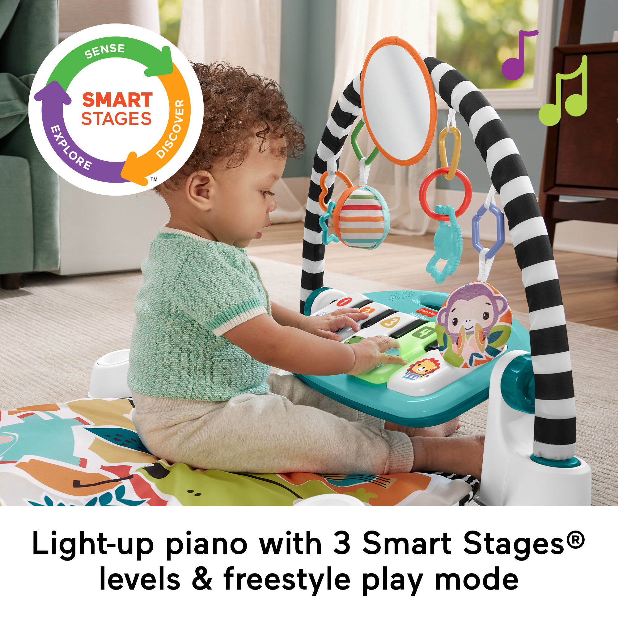Fisher-Price Glow And Grow Kick & Play Piano Gym Baby Learning Toy With 2 Maracas, Blue