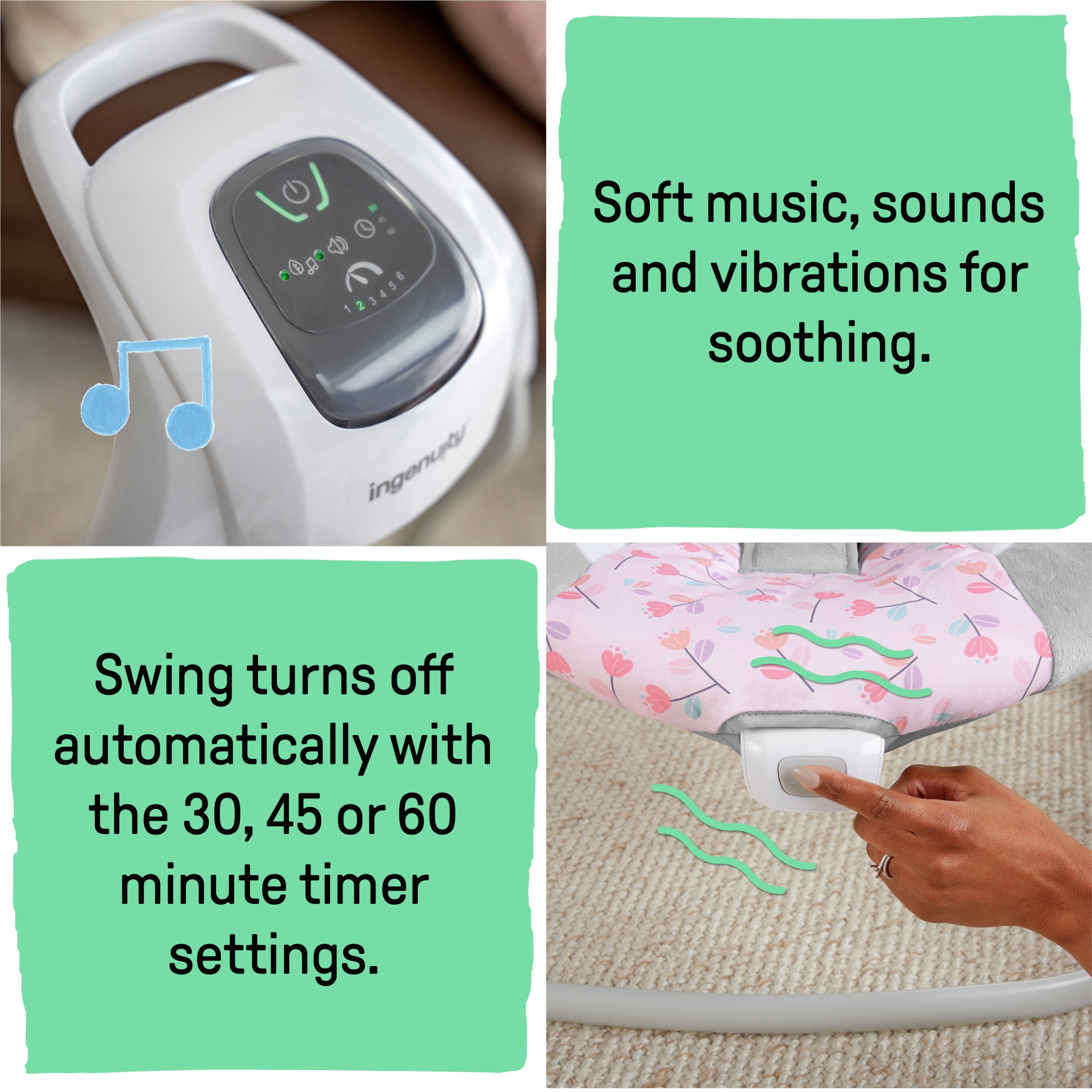 Ingenuity SimpleComfort Multi-Direction Compact Vibrating Baby Swing, Cassidy
