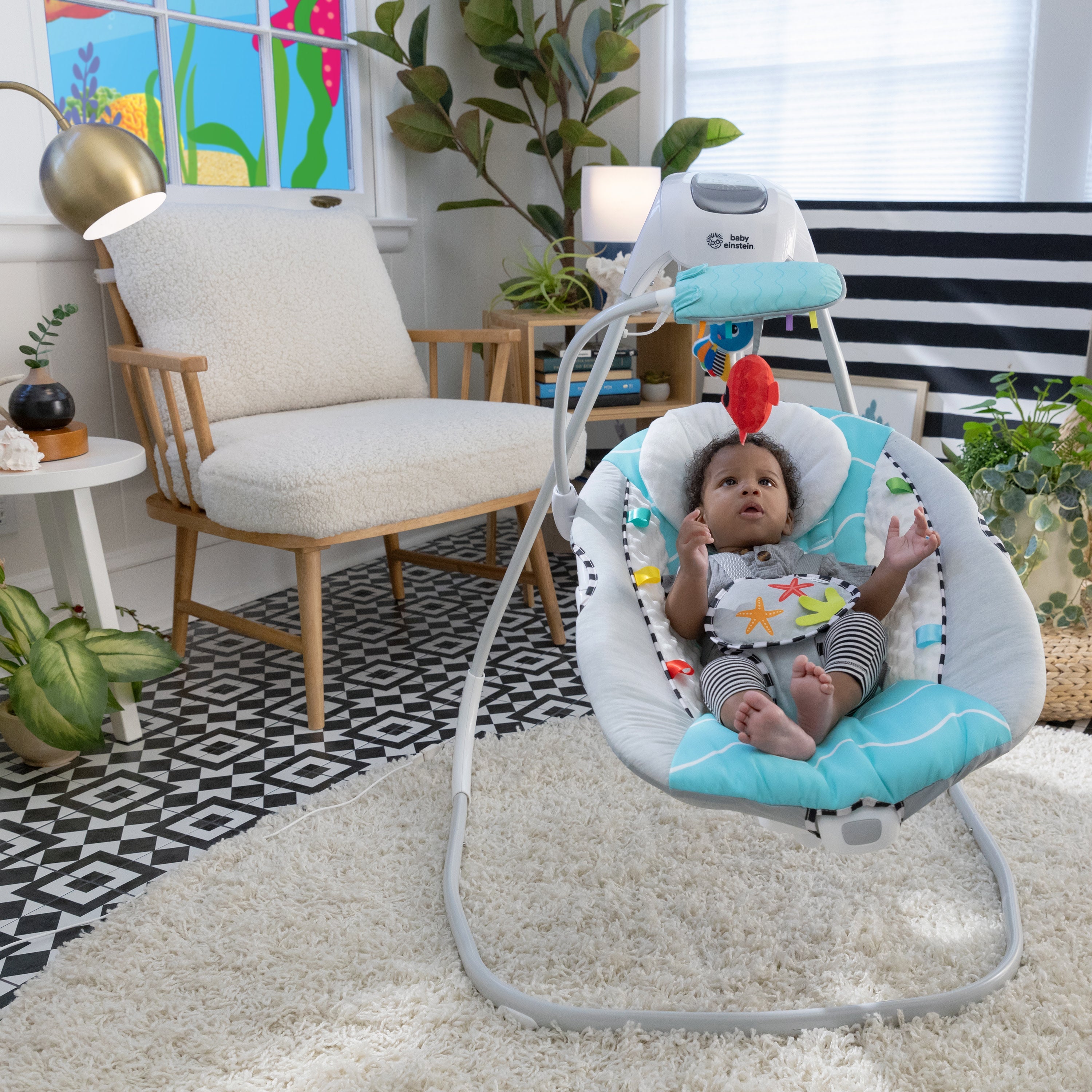 Baby Einstein Ocean Explorers Compact Vibrating Baby Swing, Grey