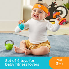Fisher-Price Baby Biceps Gift Set Teething & Rattle Gym-Themed Infant Toys, 4 Pieces