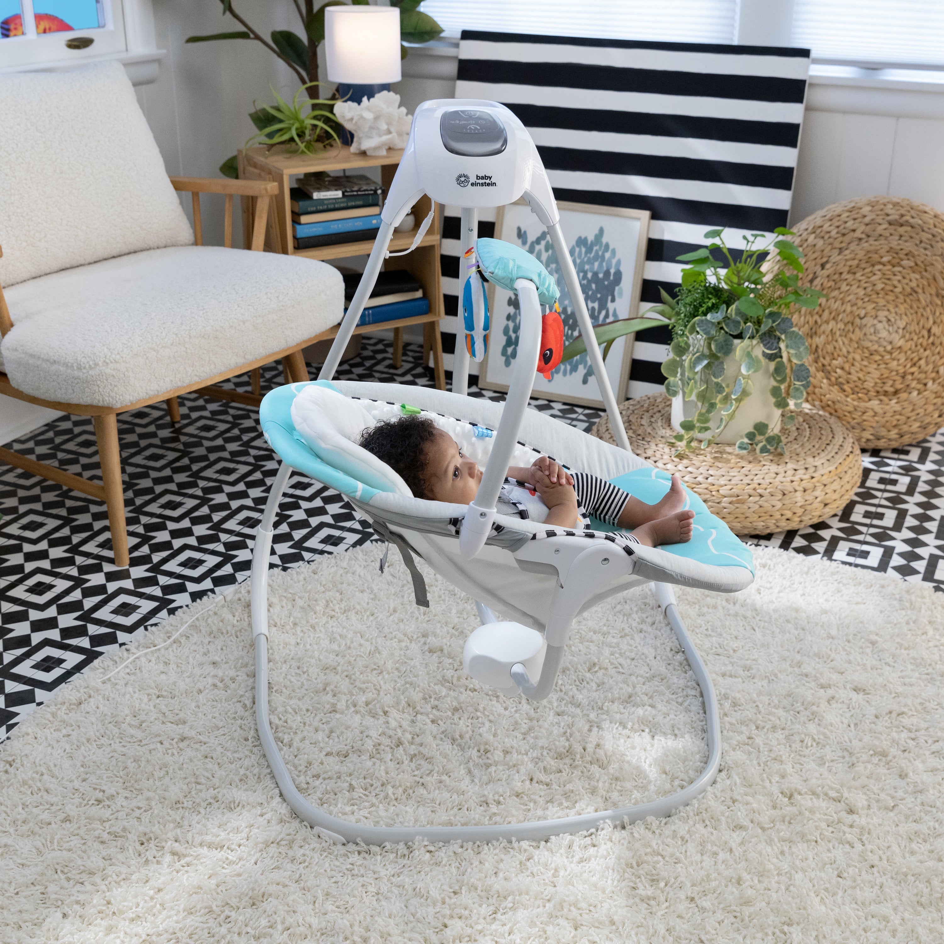 Baby Einstein Ocean Explorers Compact Vibrating Baby Swing, Grey