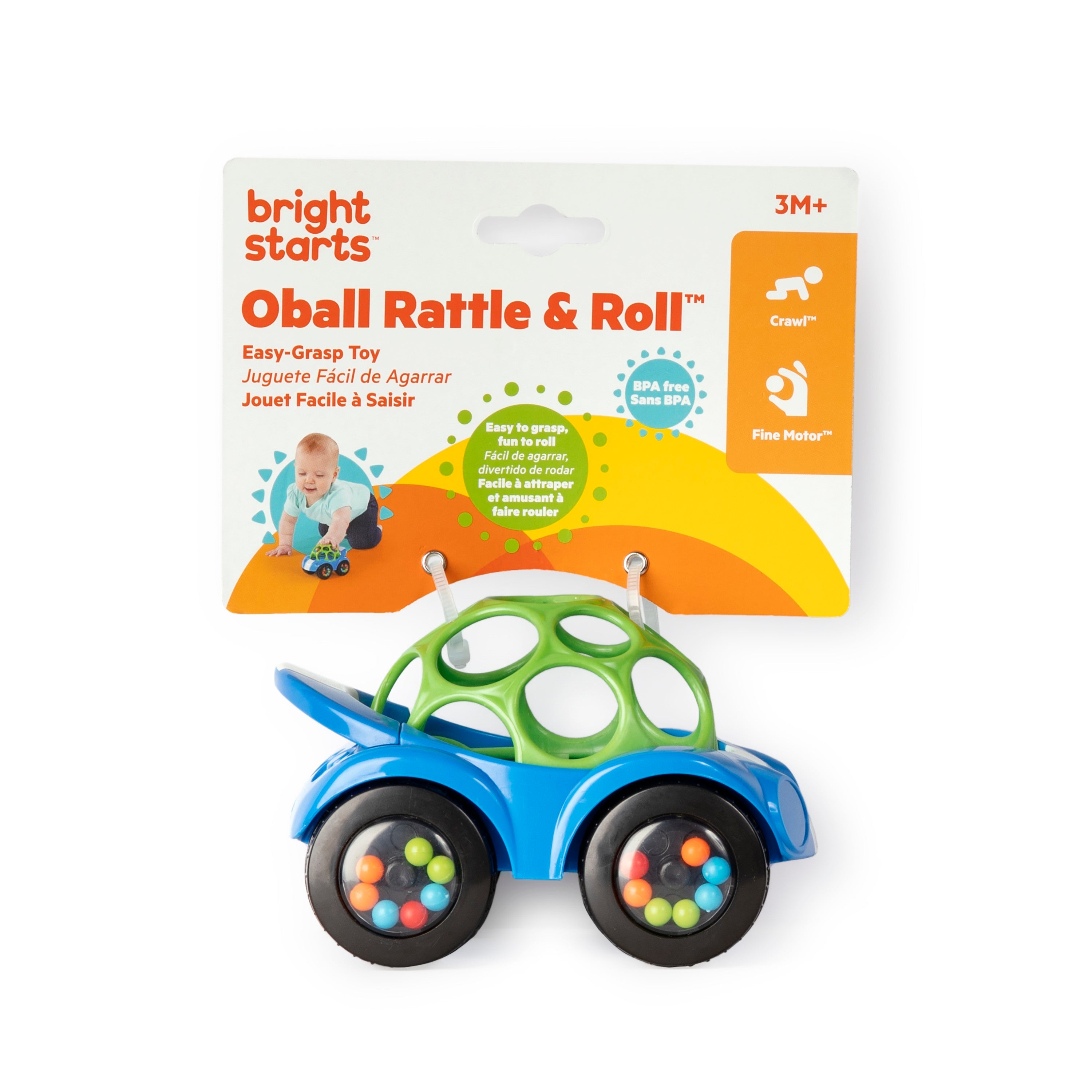 Oball Easy Grasp Rattle & Roll BPA-Free Push Car Infant Crawling Toy and Teether