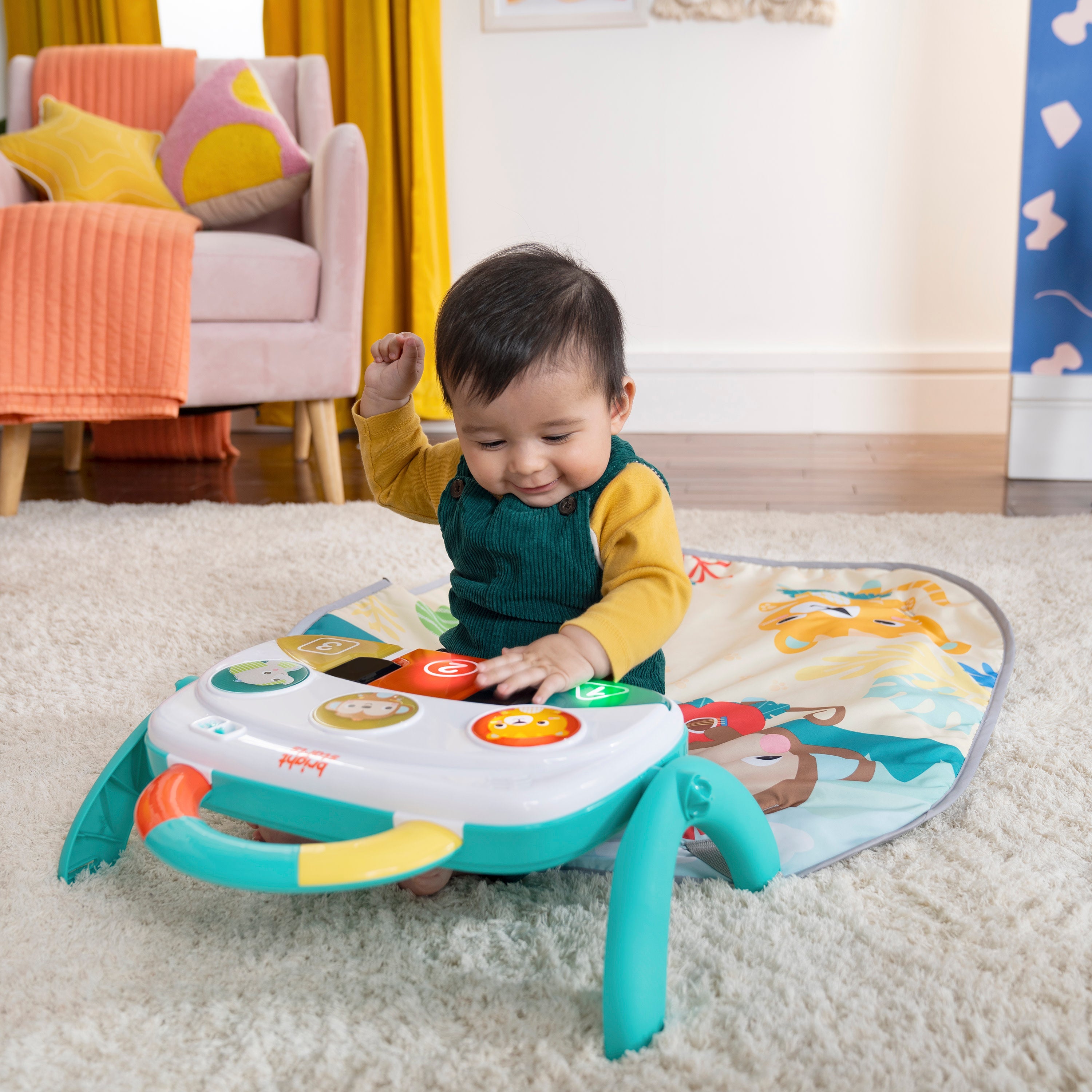 Bright Starts 4-in-1 Groovin Kicks Piano & Drum Baby Play Gym, Tropical Safari
