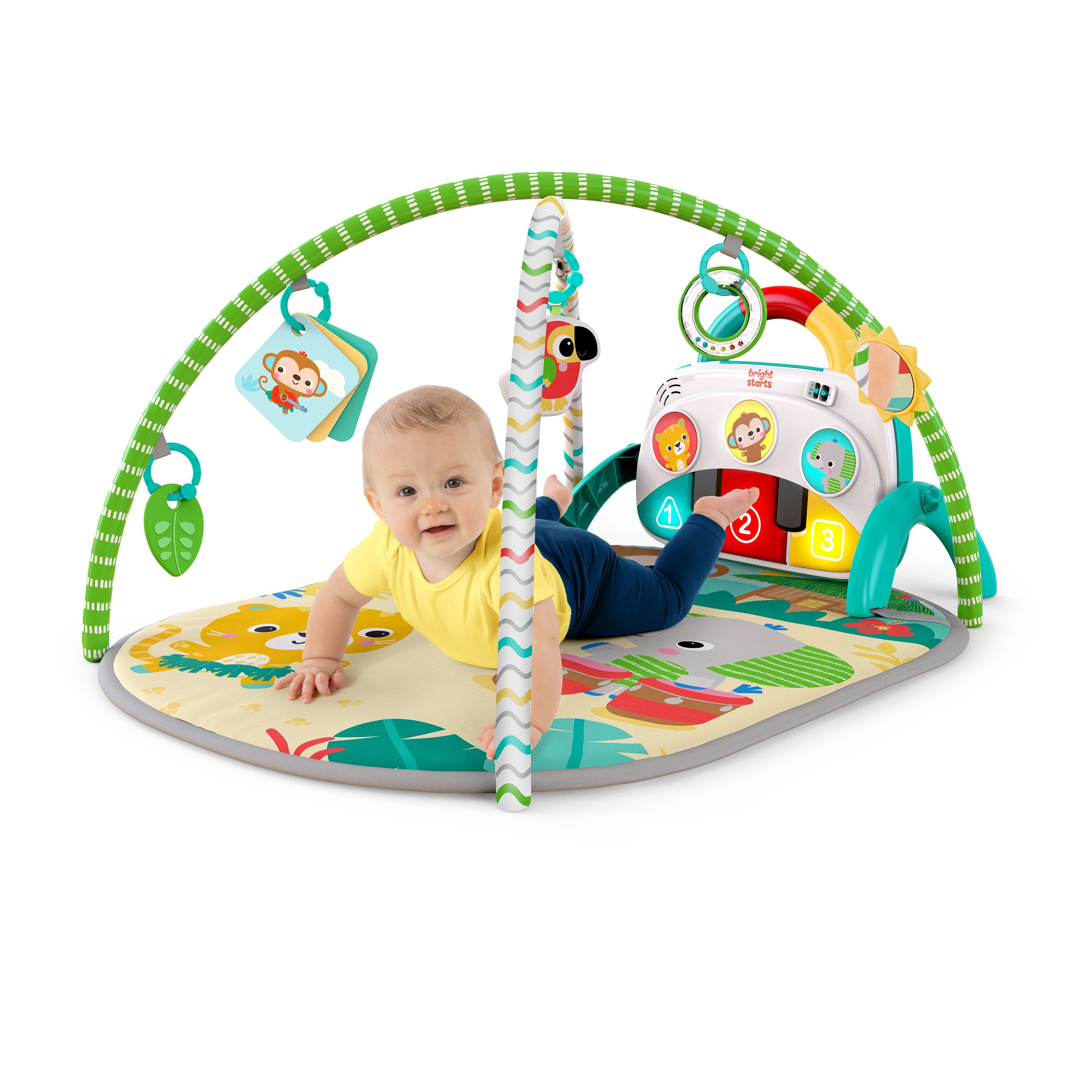 Bright Starts 4-in-1 Groovin Kicks Piano & Drum Baby Play Gym, Tropical Safari