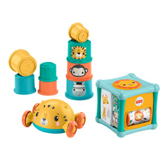 Fisher-Price Baby Toys Set With Fine Motor Toy, Stacking Cups & Push Car, Sit & Crawl Gift Set