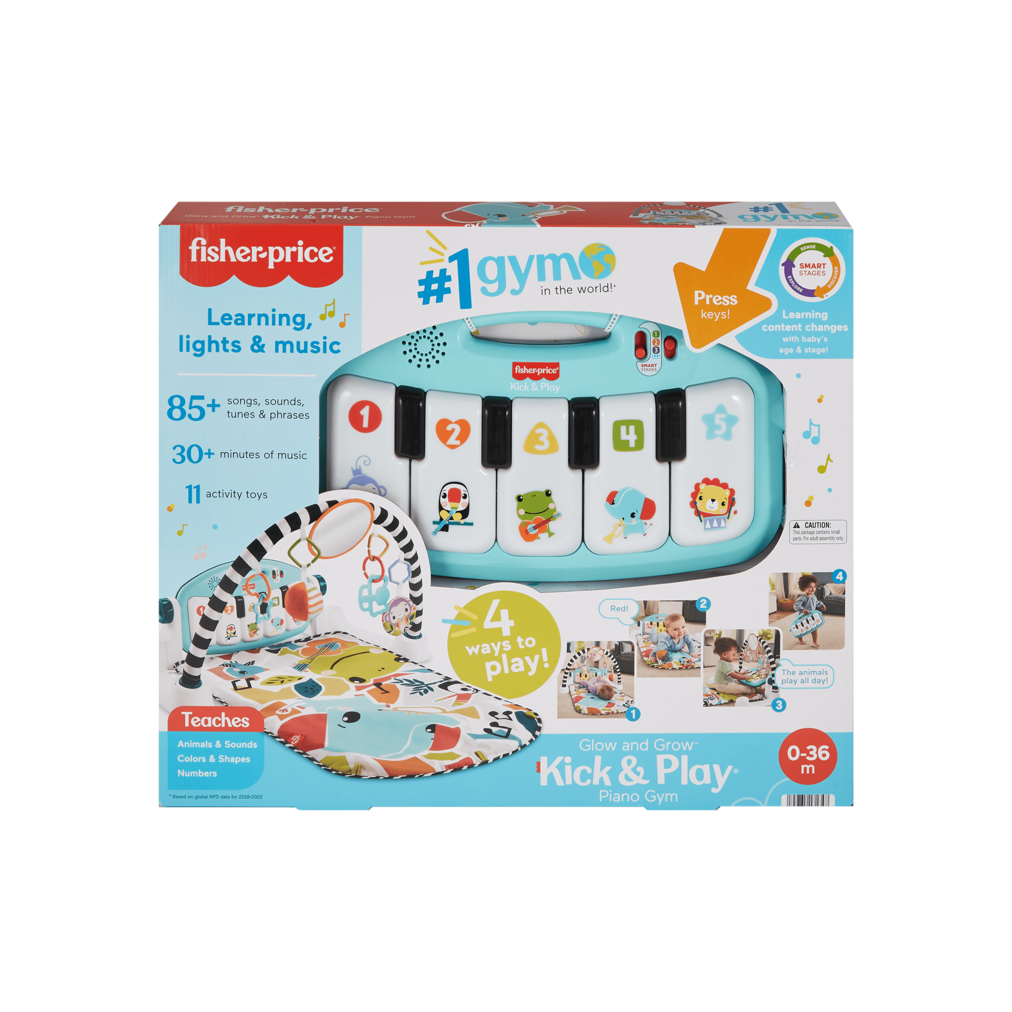 Fisher-Price Glow And Grow Kick & Play Piano Gym Baby Playmat With Musical Learning Toy, Blue