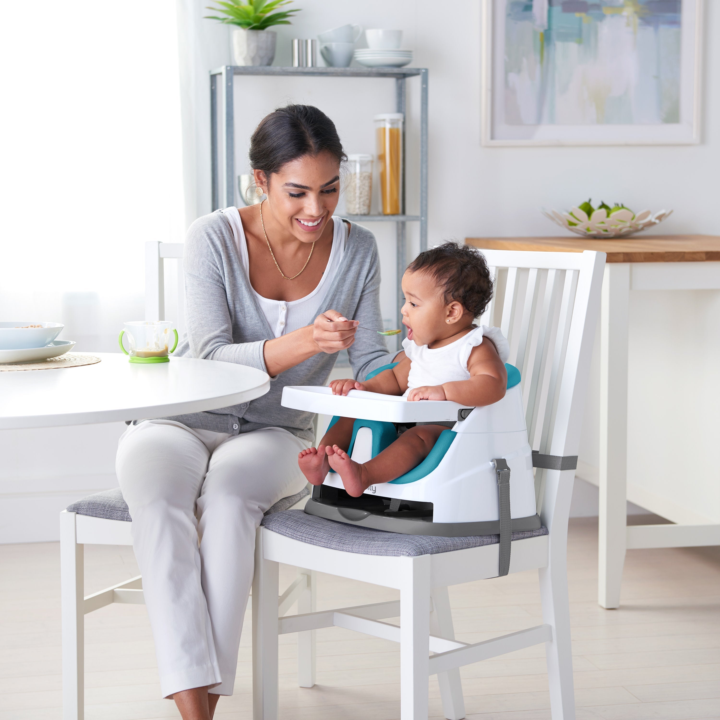 Ingenuity Baby Base 2-in-1 Booster Feeding and Floor Seat, Peacock Blue