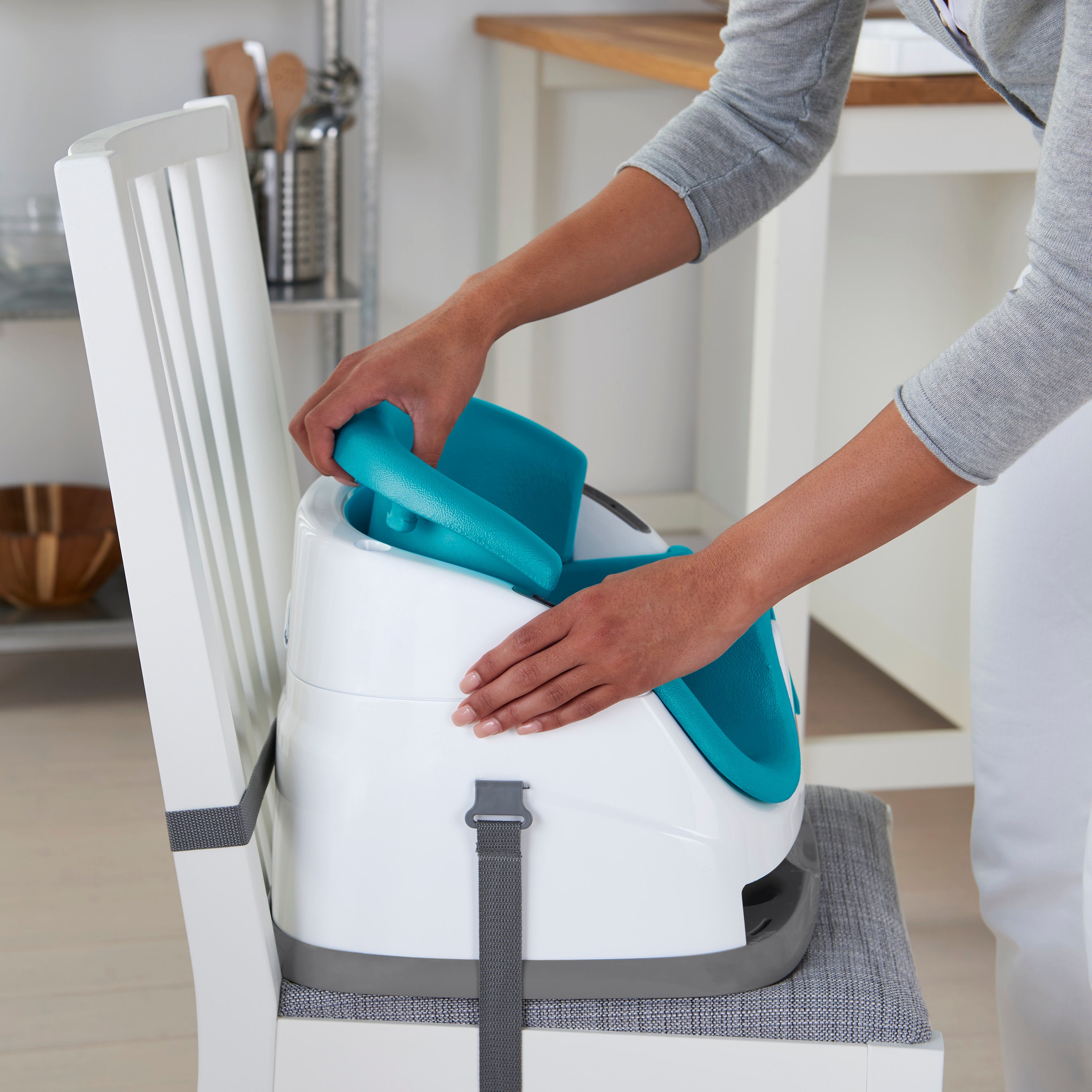 Ingenuity Baby Base 2-in-1 Booster Feeding and Floor Seat, Peacock Blue