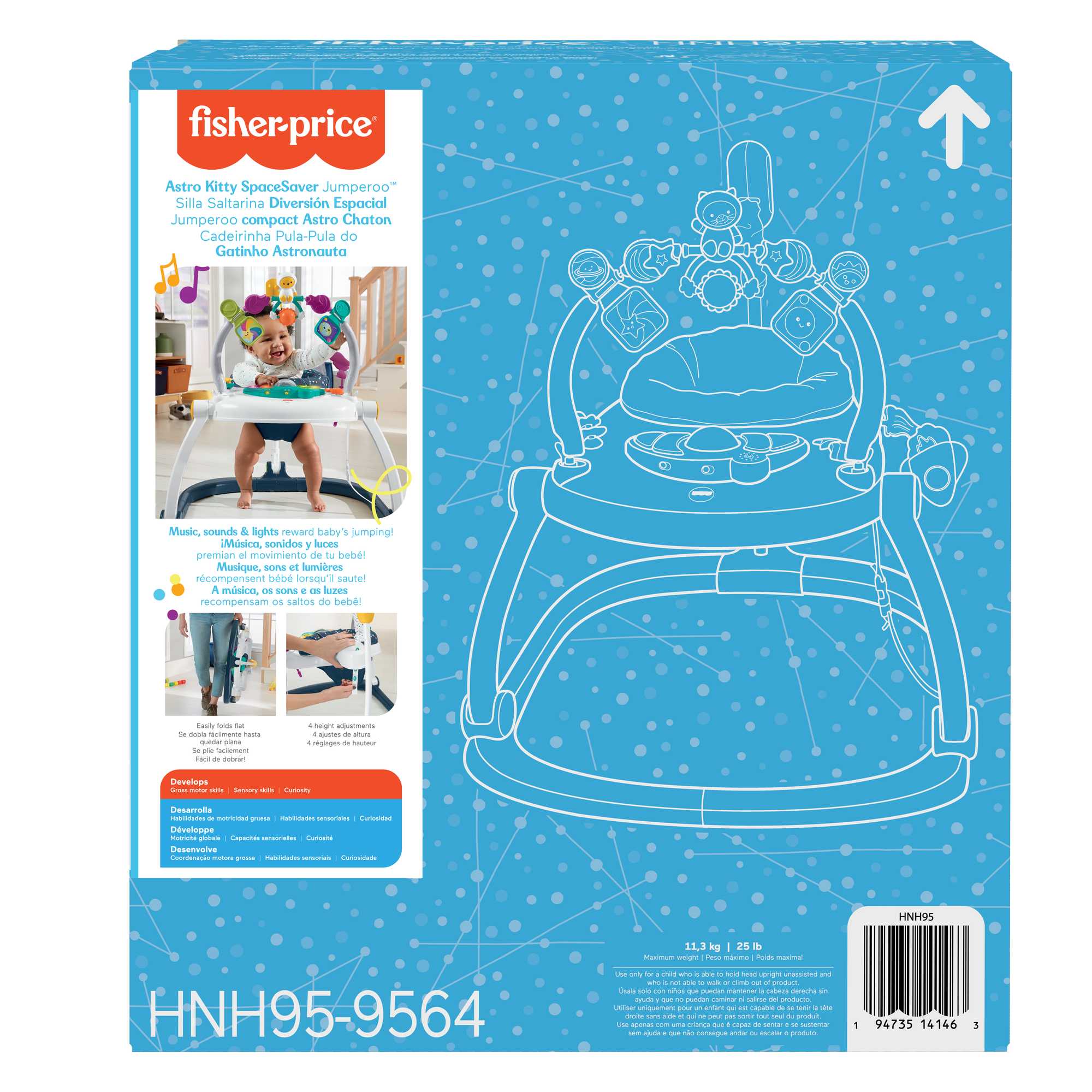Fisher-Price Jumperoo Compact Astro Chaton, Lumières, Sons, Activités