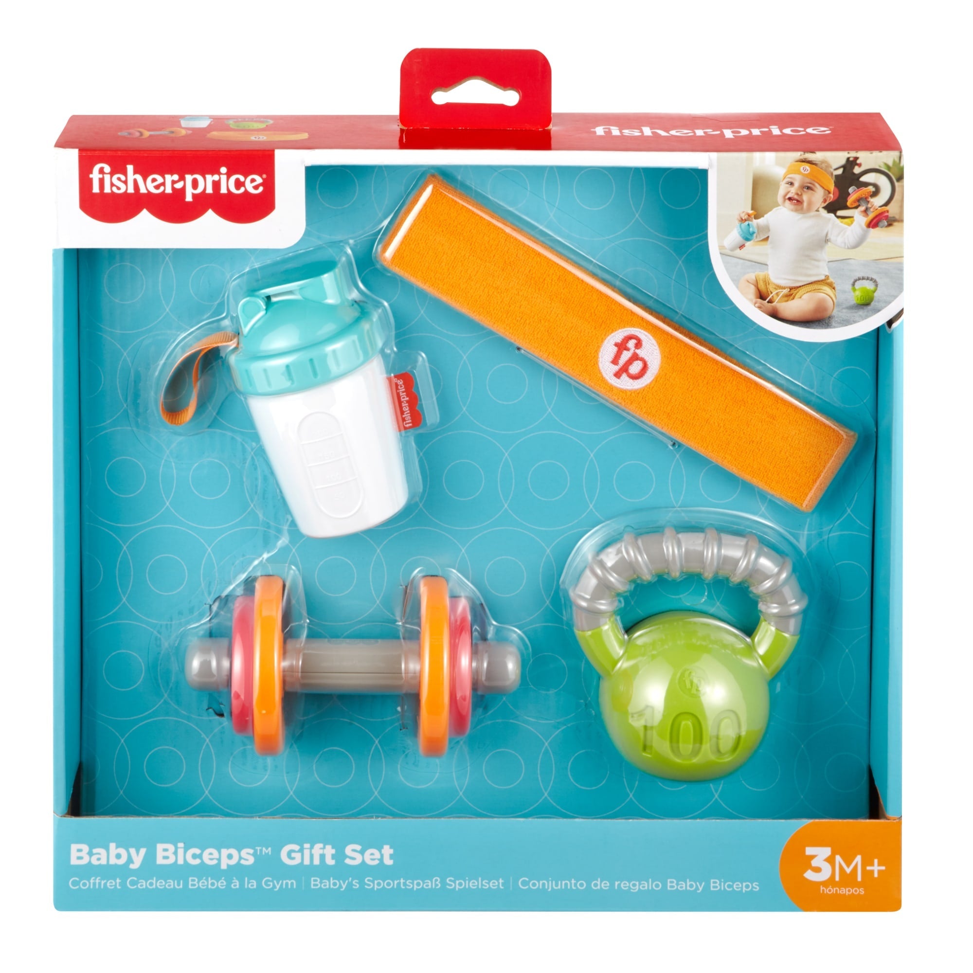 Fisher-Price Baby Biceps Gift Set Teething & Rattle Gym-Themed Infant Toys, 4 Pieces