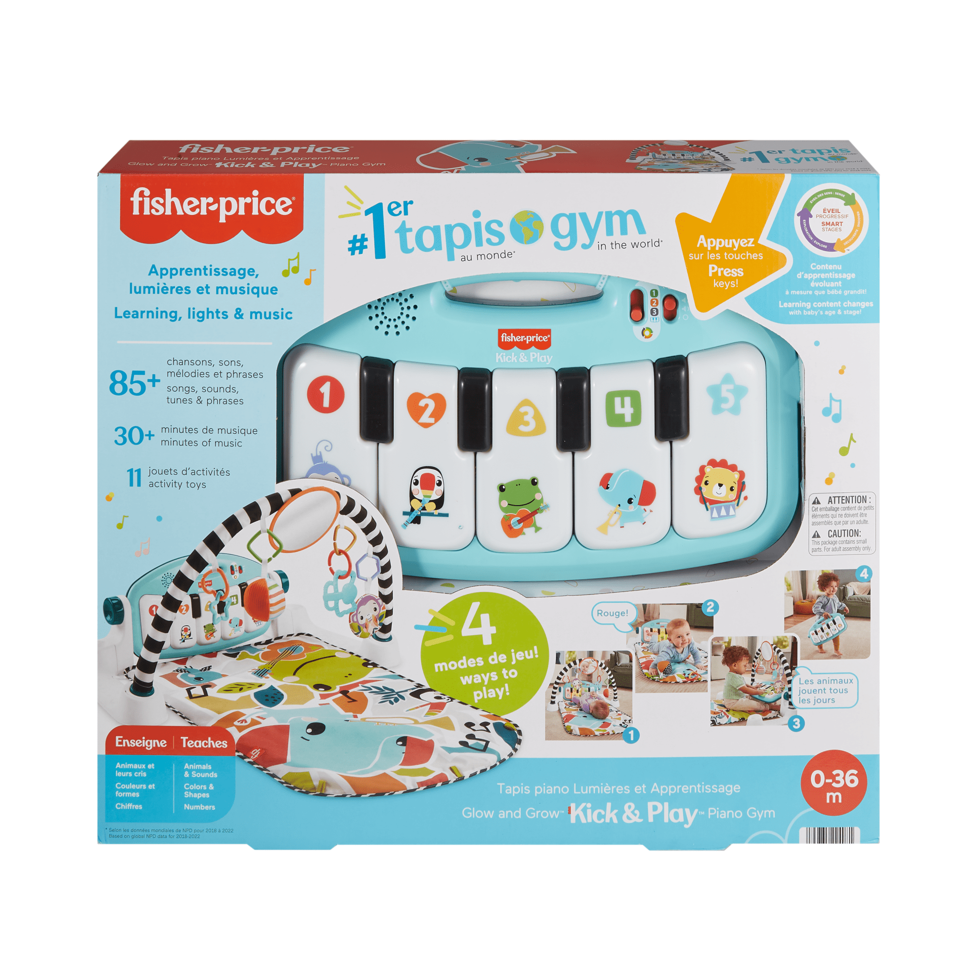 Fisher-Price  Tapis Piano Lumières et Apprentissage, Bleu, Français