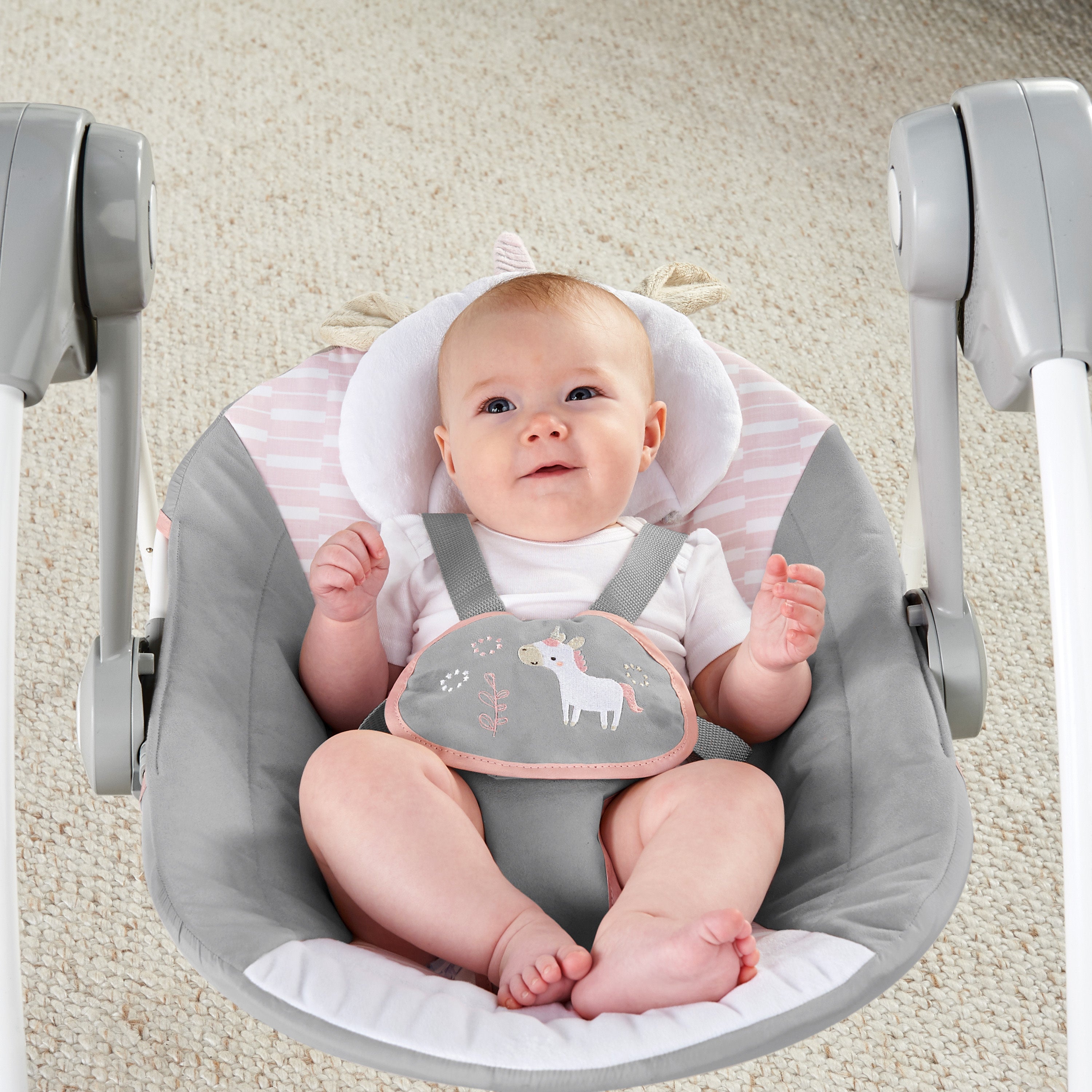Ingenuity Comfort 2 Go Compact Portable Baby Swing, Flora the Unicorn