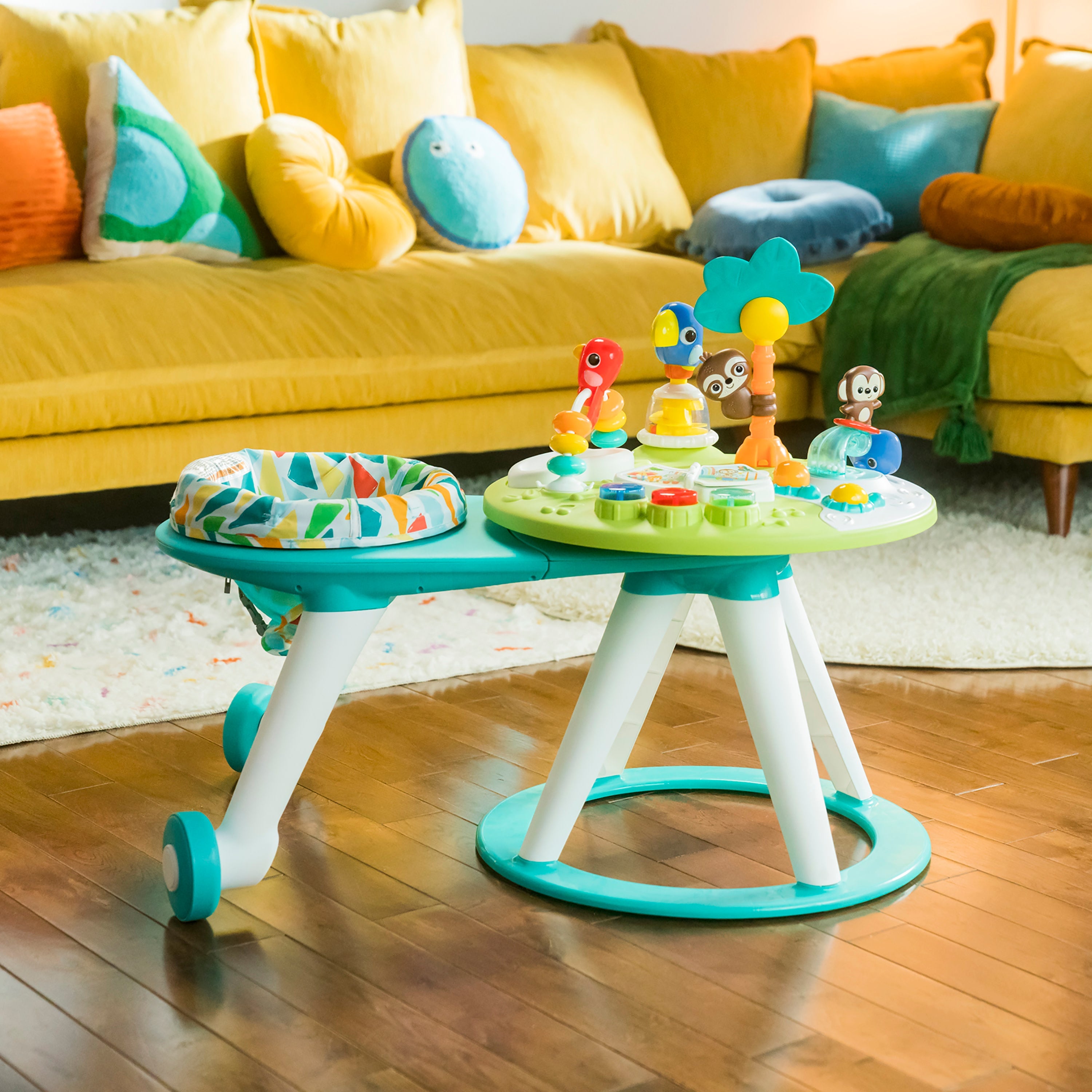 Bright Starts Around We Go 2-in-1 Walk-Around Activity Center & Table, Tropic Cool