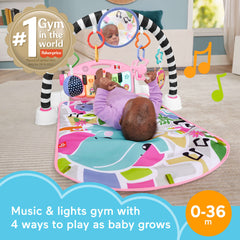 Fisher-Price Glow And Grow Kick & Play Piano Gym Baby Playmat With Musical Learning Toy, Pink