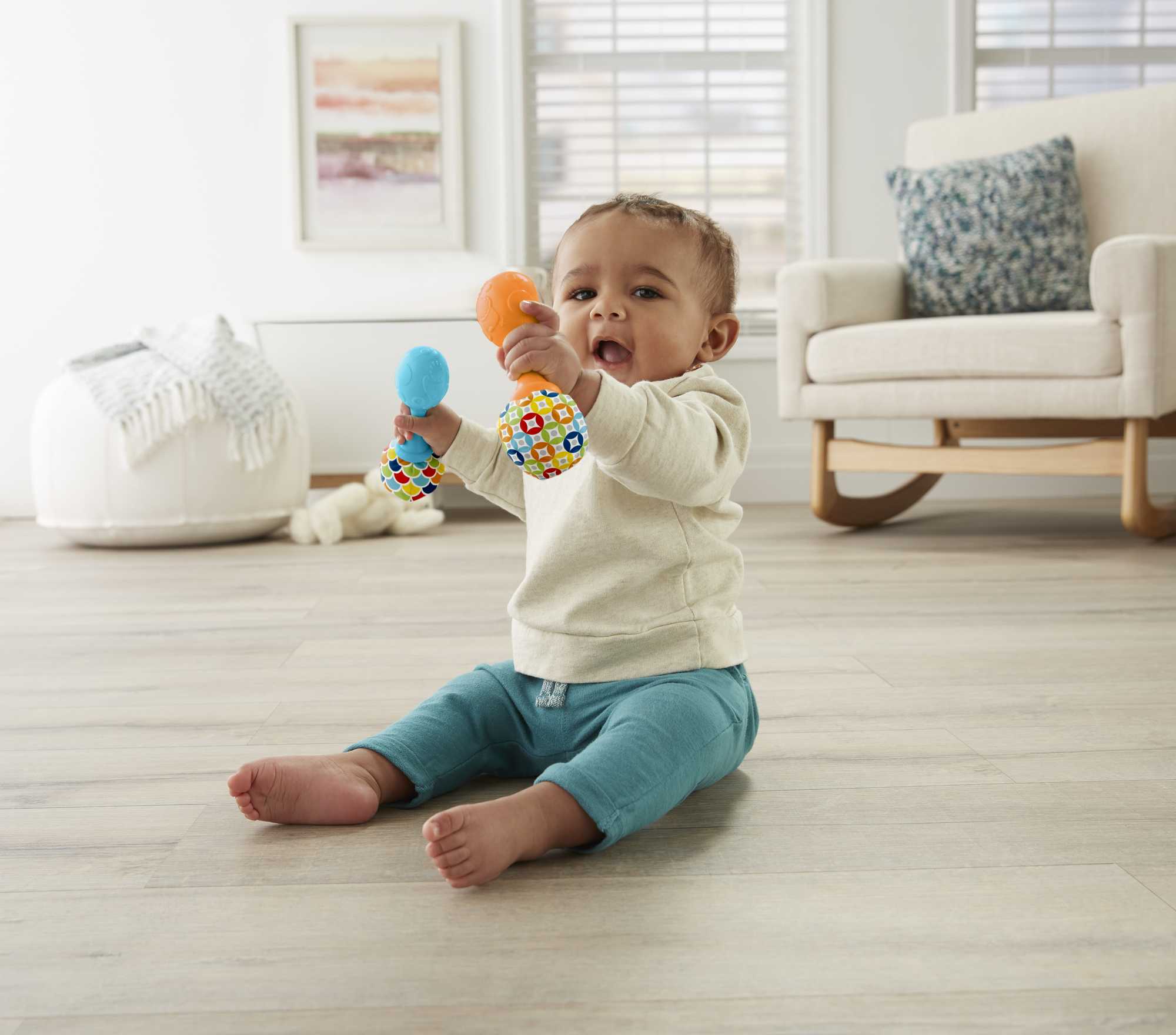 Fisher-Price Baby Rattle Maracas, Set Of 2 Newborn Toys, Rattle ‘n Rock Blue/Orange