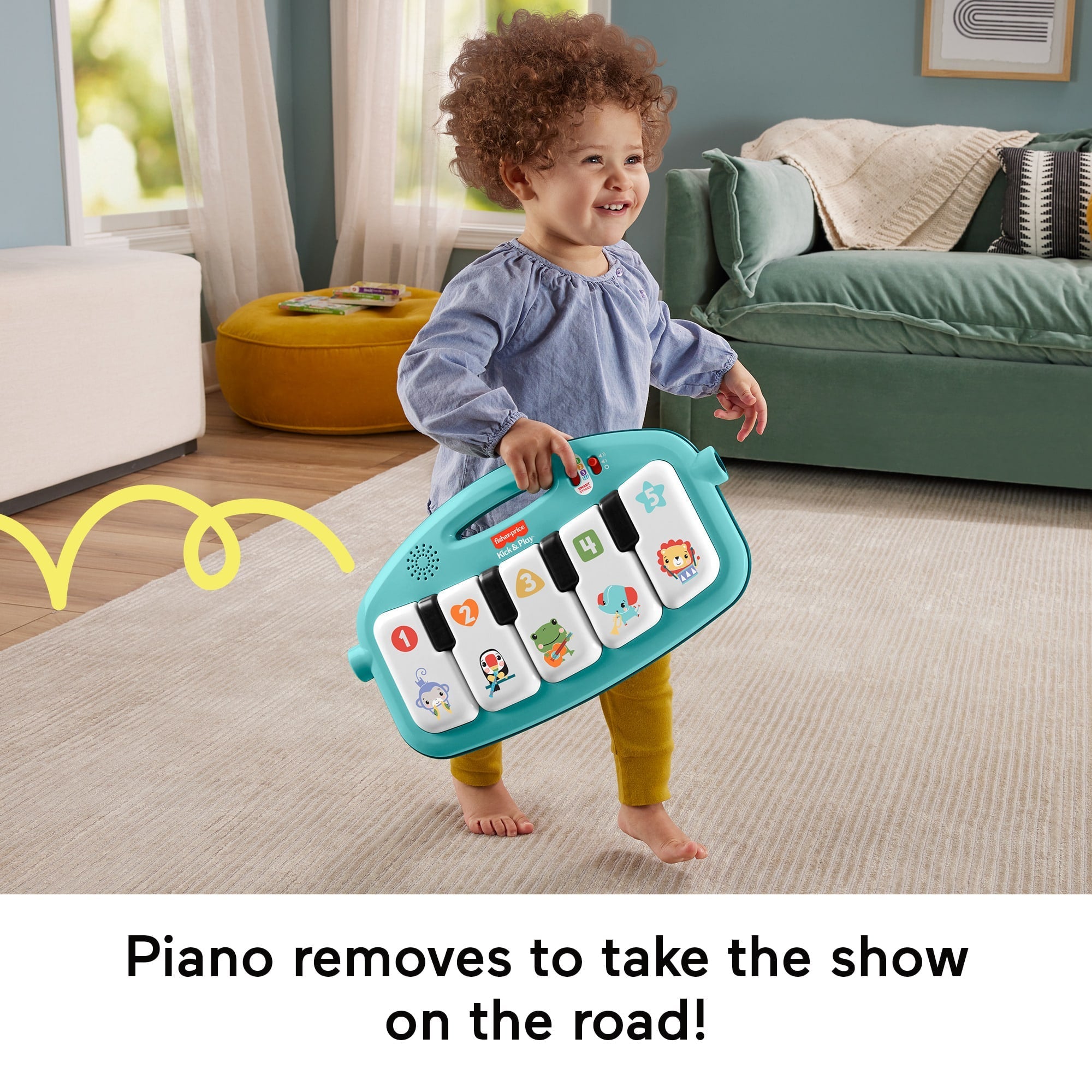 Fisher-Price Glow And Grow Kick & Play Piano Gym Baby Learning Toy With 2 Maracas, Blue