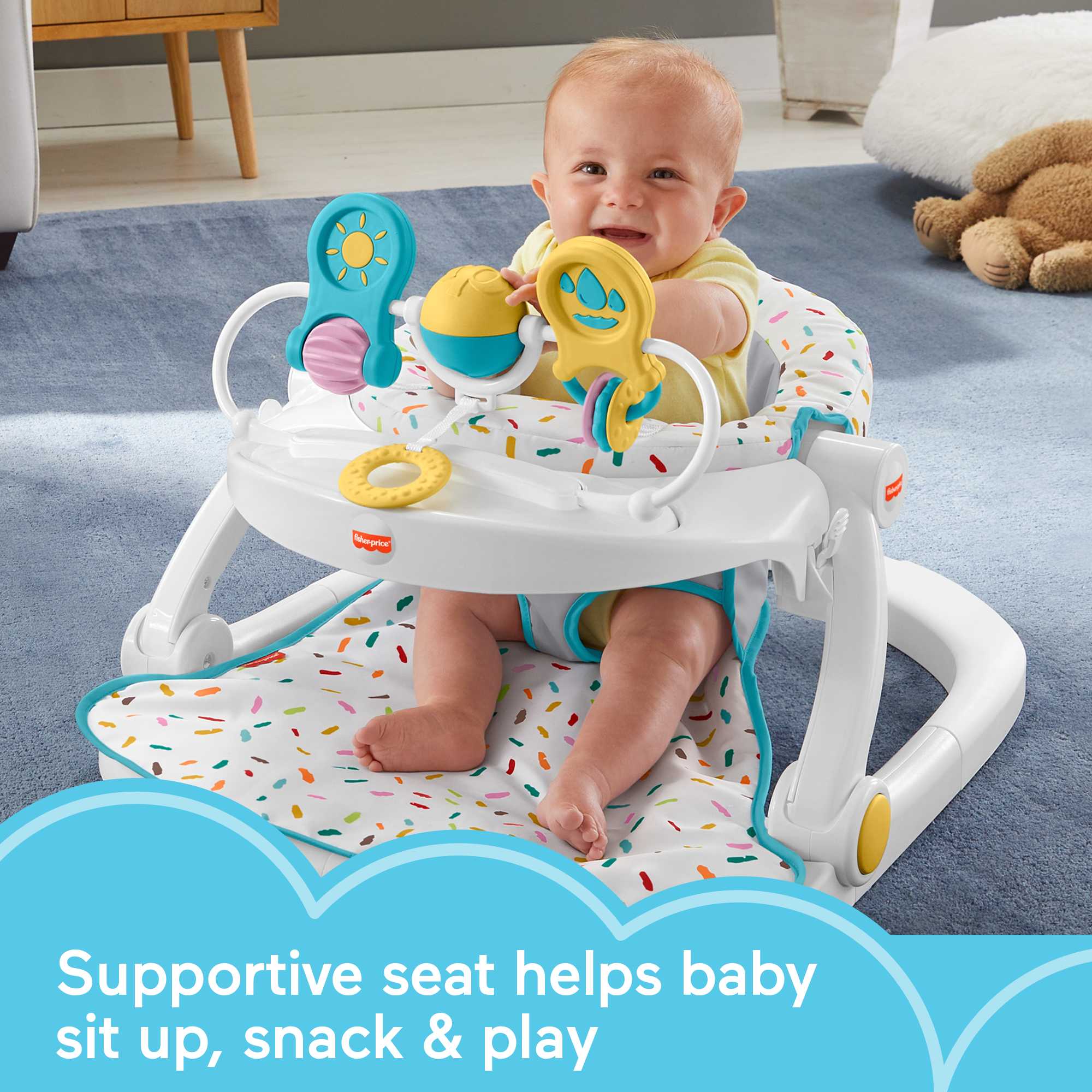 Fisher-Pricedeluxesit-Me-Up Floor Seat Portable Baby Chair With Toy Bar, Rainbow Sprinkles