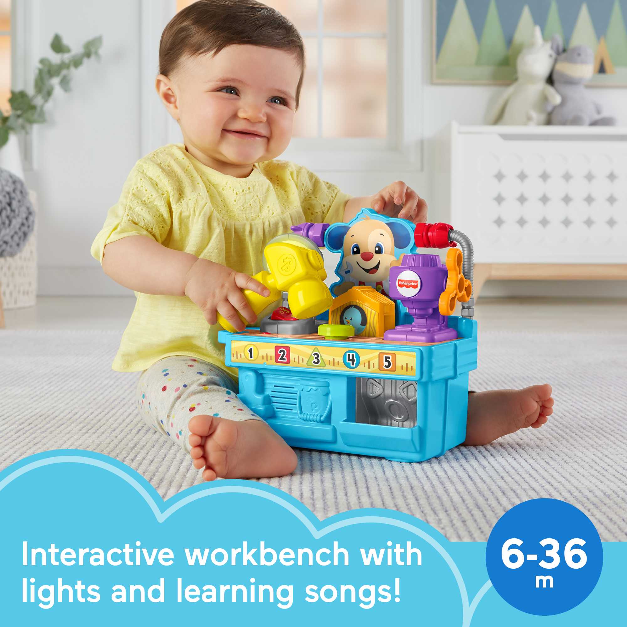Fisher-Price Laugh & Learn Busy Learning Tool Bench Pretend Construction Toy For Infant & Toddler