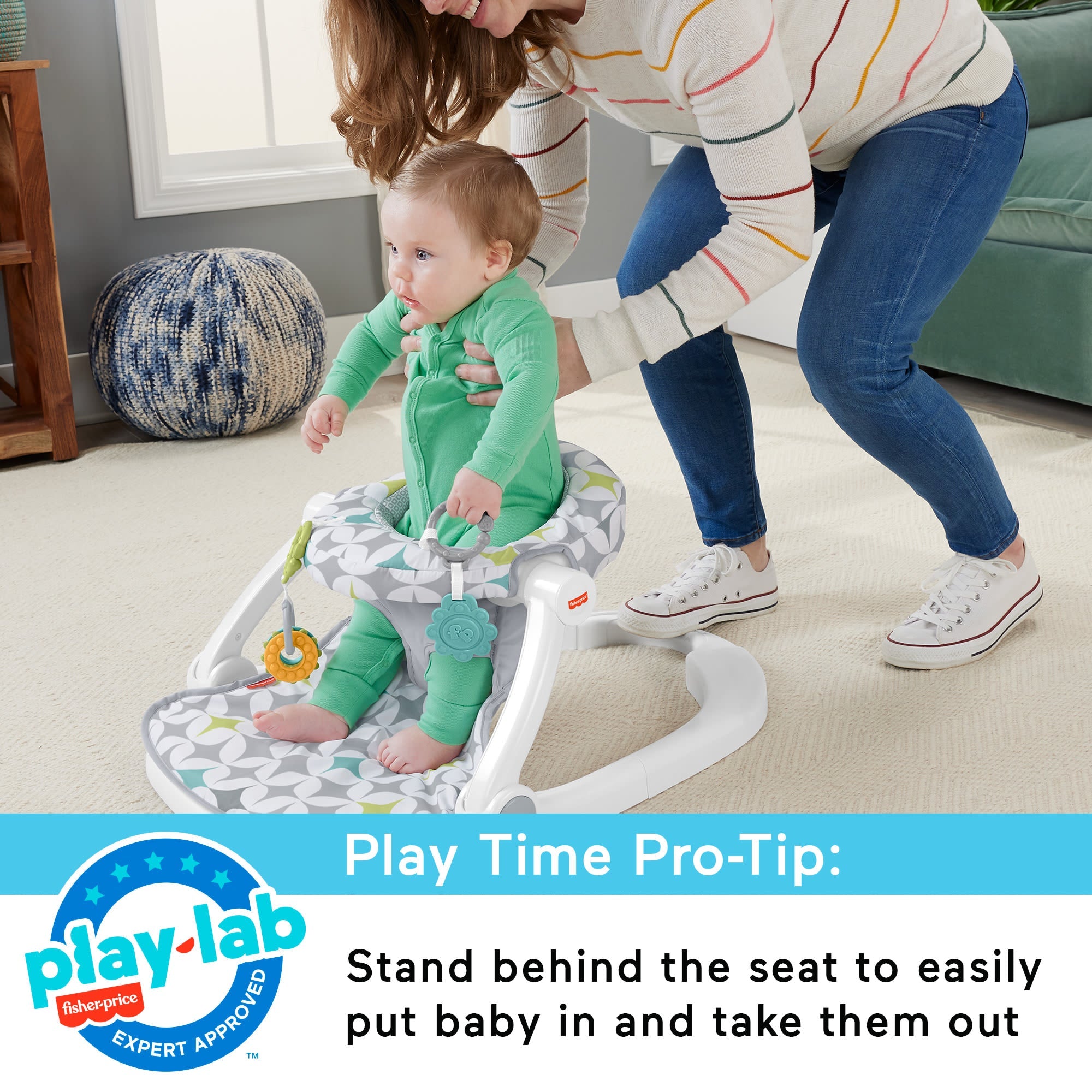 Fisher-Price Sit-Me-Up Floor Seat Portable Baby Chair With 2 Toys, Starlight Bursts