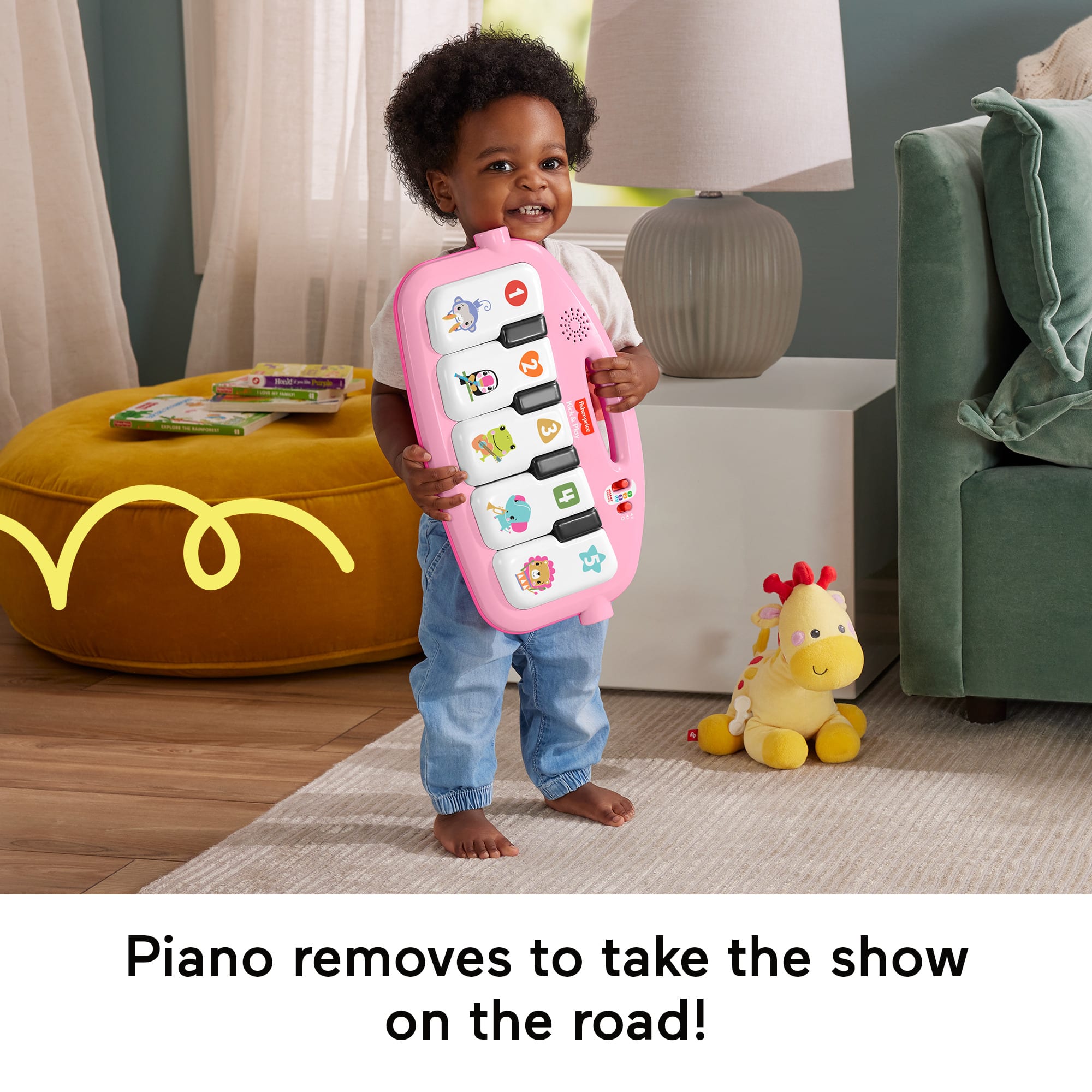 Fisher-Price Glow And Grow Kick & Play Piano Gym Baby Learning Toy With 2 Maracas, Pink