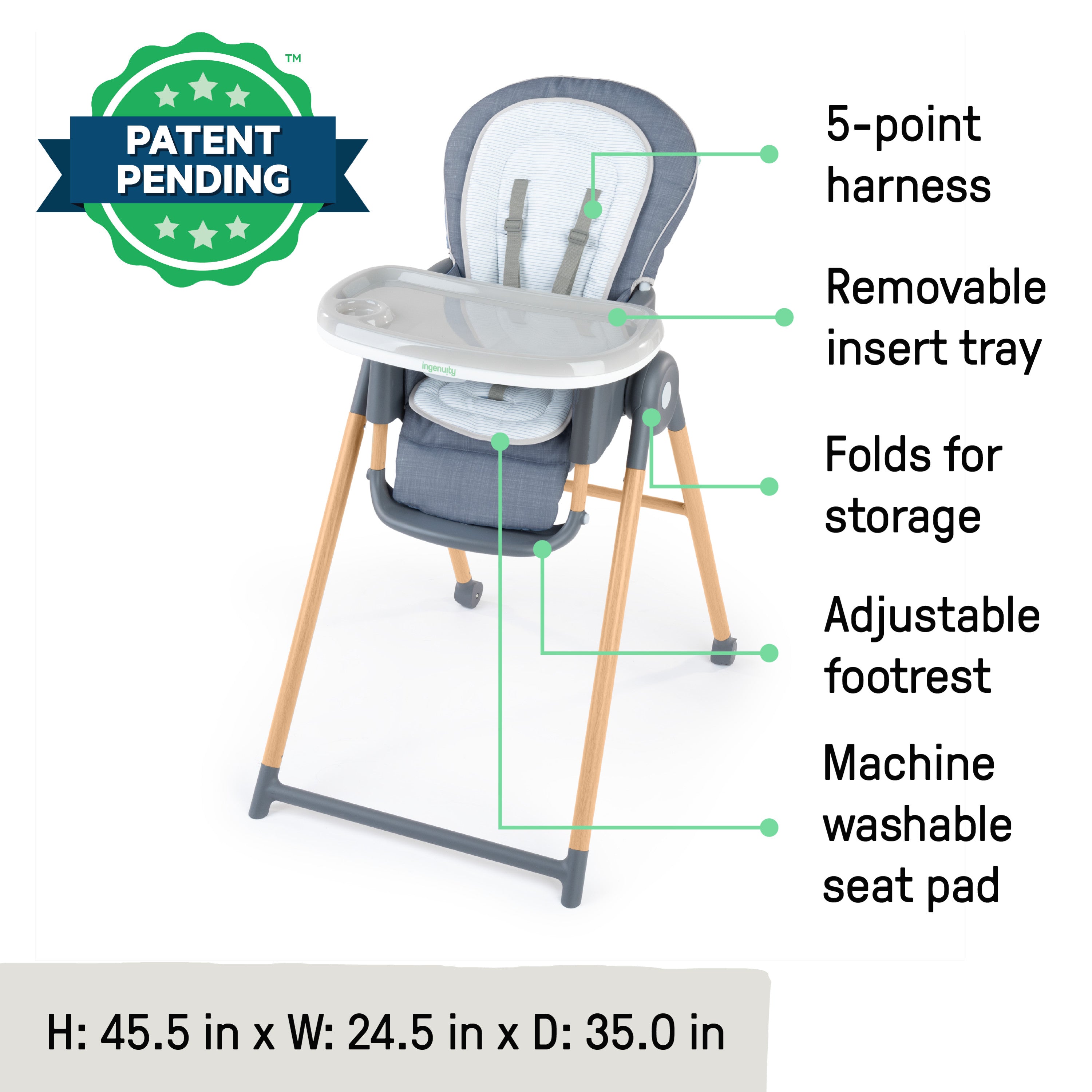 Ingenuity Proper Positioner 7-in-1 Deluxe High Chair - Unisex, For Ages 0-60 Months