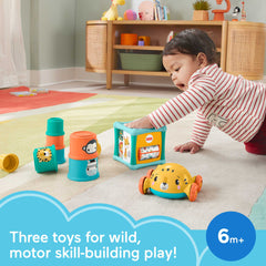 Fisher-Price Baby Toys Set With Fine Motor Toy, Stacking Cups & Push Car, Sit & Crawl Gift Set